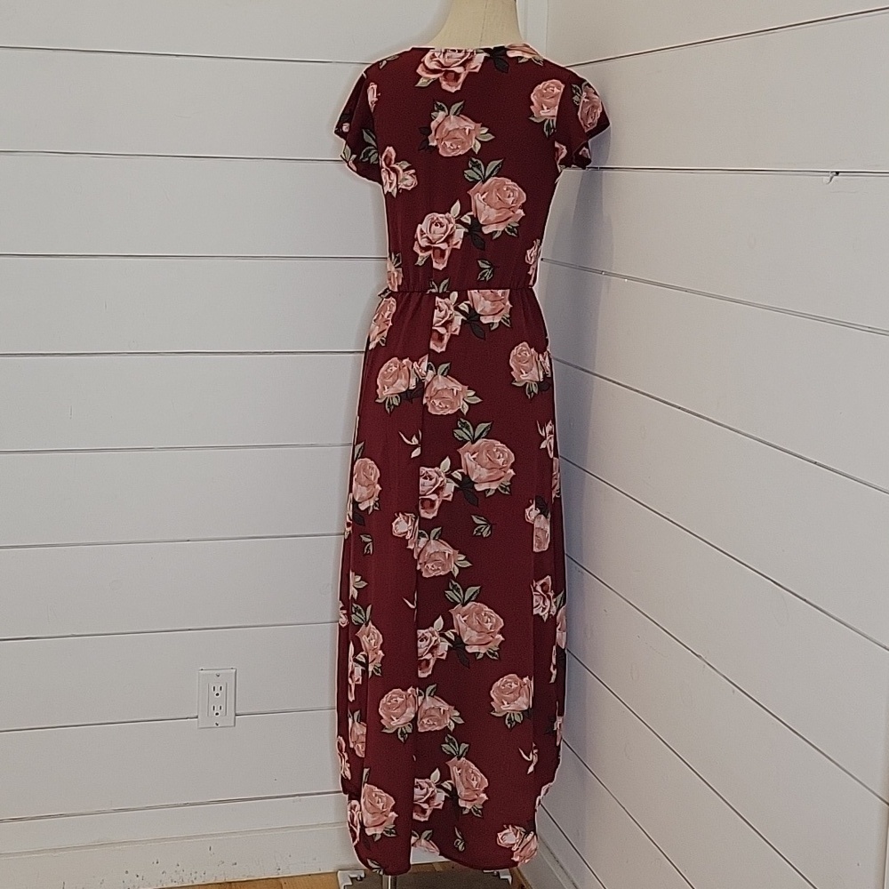 Scobe small maxi faux wrap floral dress burgundy - Picture 2 of 5